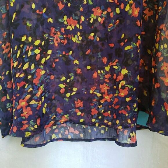 Liz Claiborne Floral Short Sleeve Tie V-Neck Sheer Blouse Top Women's Size 1X - Picture 5 of 10